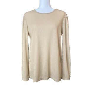 Liz Claiborne gold metallic puff long sleeve blouse, Sz L